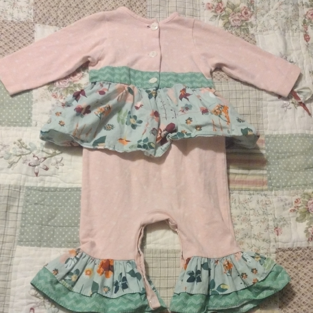 Floral Ruffle Kids Romper in Pink and Green - Picture 9 of 11